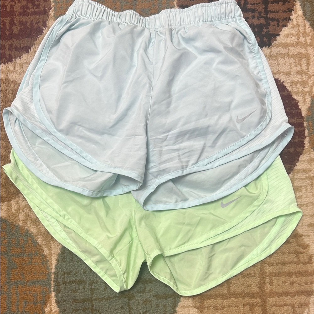 Nike Women's Dual Layer Blue and Green Athletic Shorts